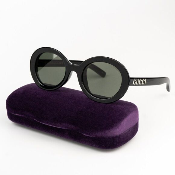NEW Gucci GG1722SA 001 Shiny Black Grey Unisex Oval Sunglasses GG 1722SA